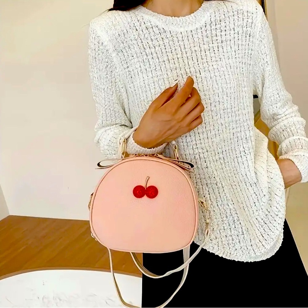 New Cherry Accent Pink Crossbody Bag Fashion and Trendy - Picture 2 of 8